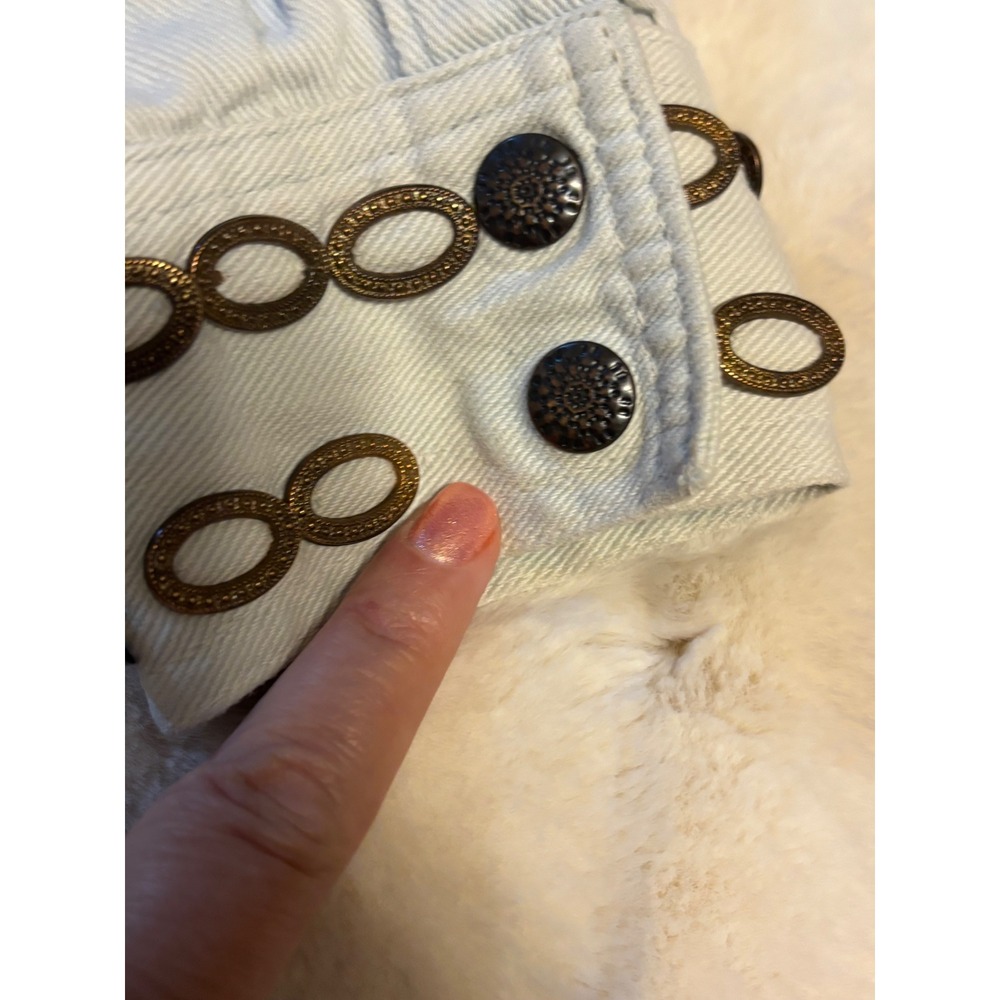 Vintage Light Wash Denim Western Shirt Floral Embroidery Rhinestone Studded L - Picture 8 of 11